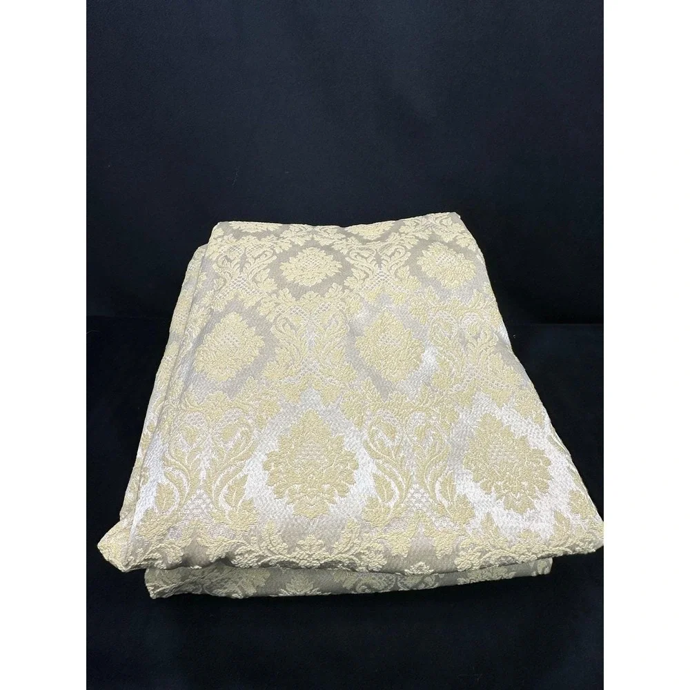 Vintage Damask Curtain Panels Pinch Pleat (2) Gold Beige Granny Core 64